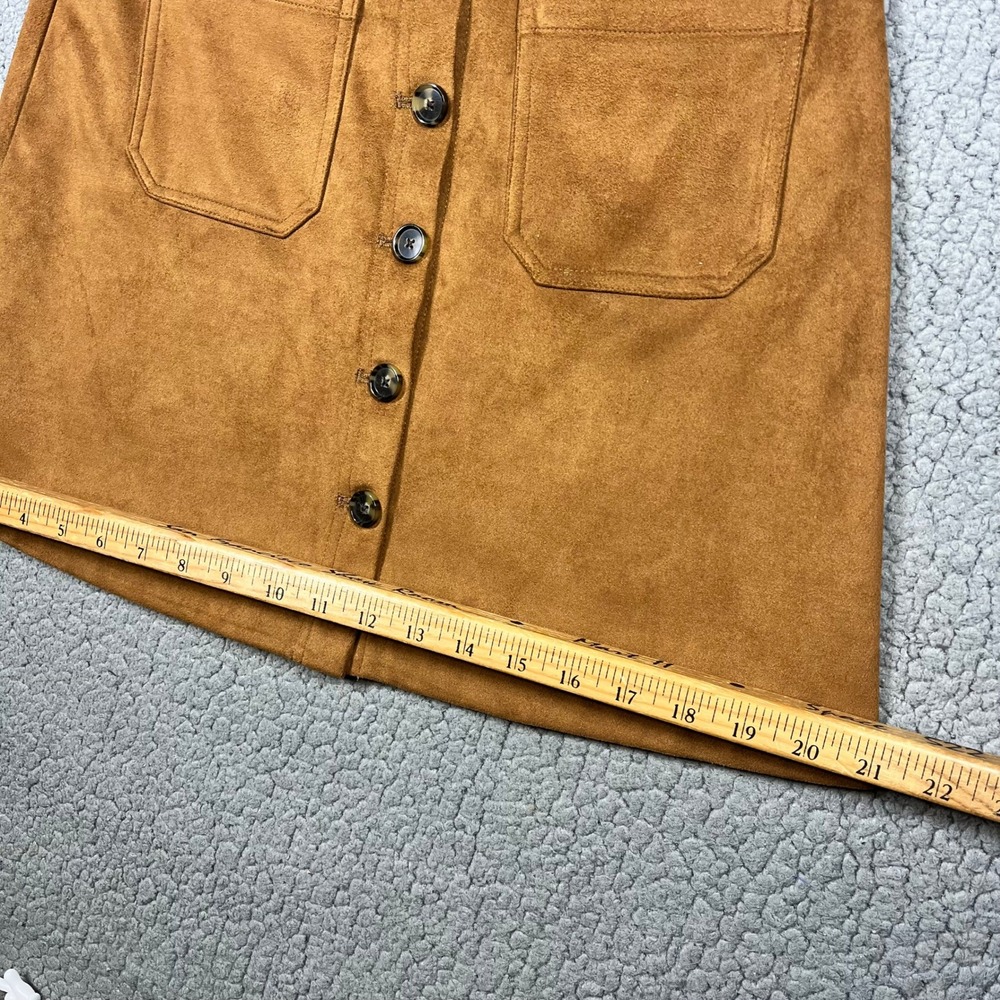 Marine Layer Brown Faux Suede Button Front Mini Skirt Pockets Size 4 - Picture 8 of 9